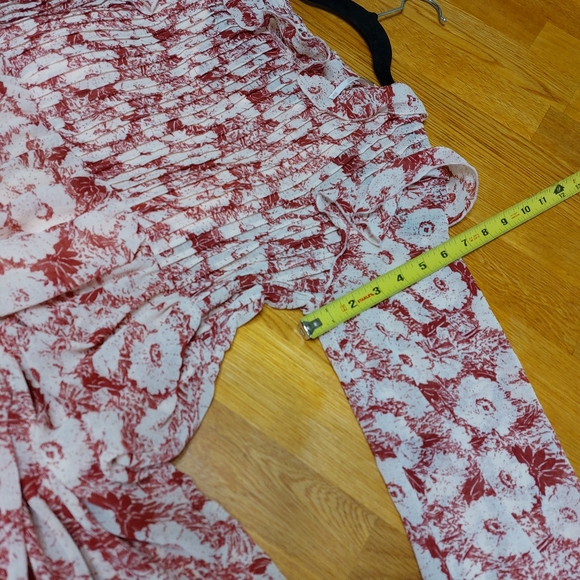 Free People These Dreams Red Floral Print Pleated Long Sleeve Mini Dress Size XS - Picture 14 of 16